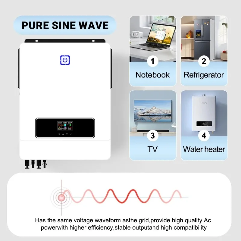 ECGSOLAX 10.2KW 48V عاكس شمسي هجين 230VAC مع وحدة تحكم شحن مزدوجة MPPT 180A PV Max 500VDC عاكس موجة جيبية نقية #5