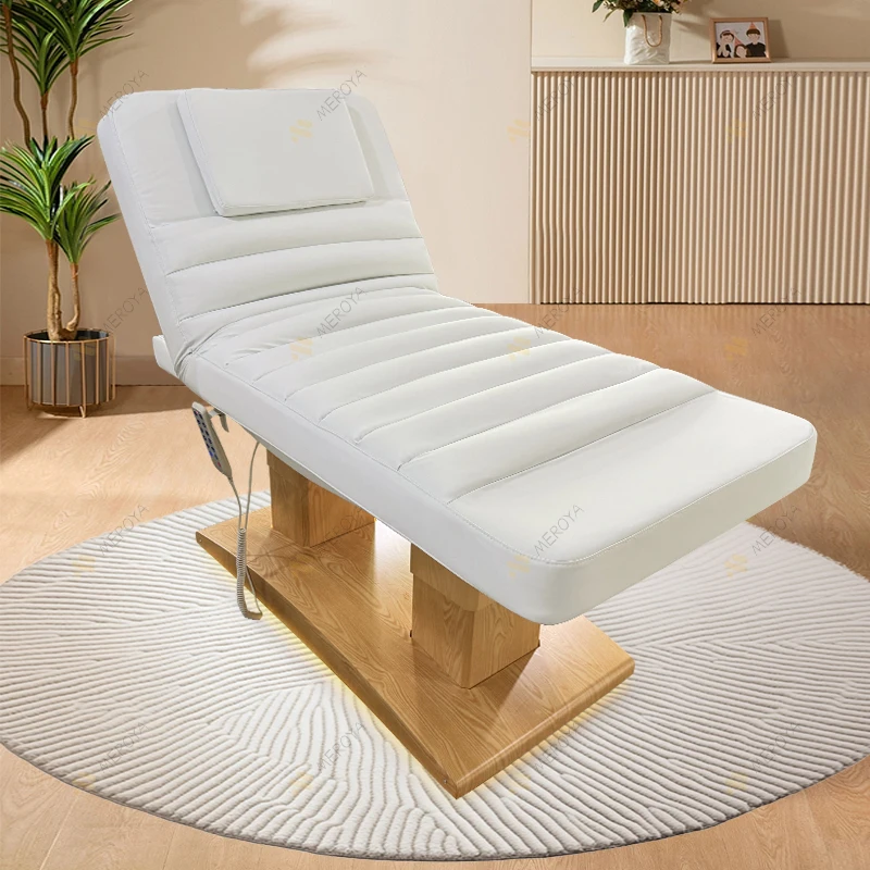 New Arrival Salon Furniture White Wood Grain Base Beauty Spa Facial Bed 4 Motors Electric Reclining Massage Eyelash Medical Bed