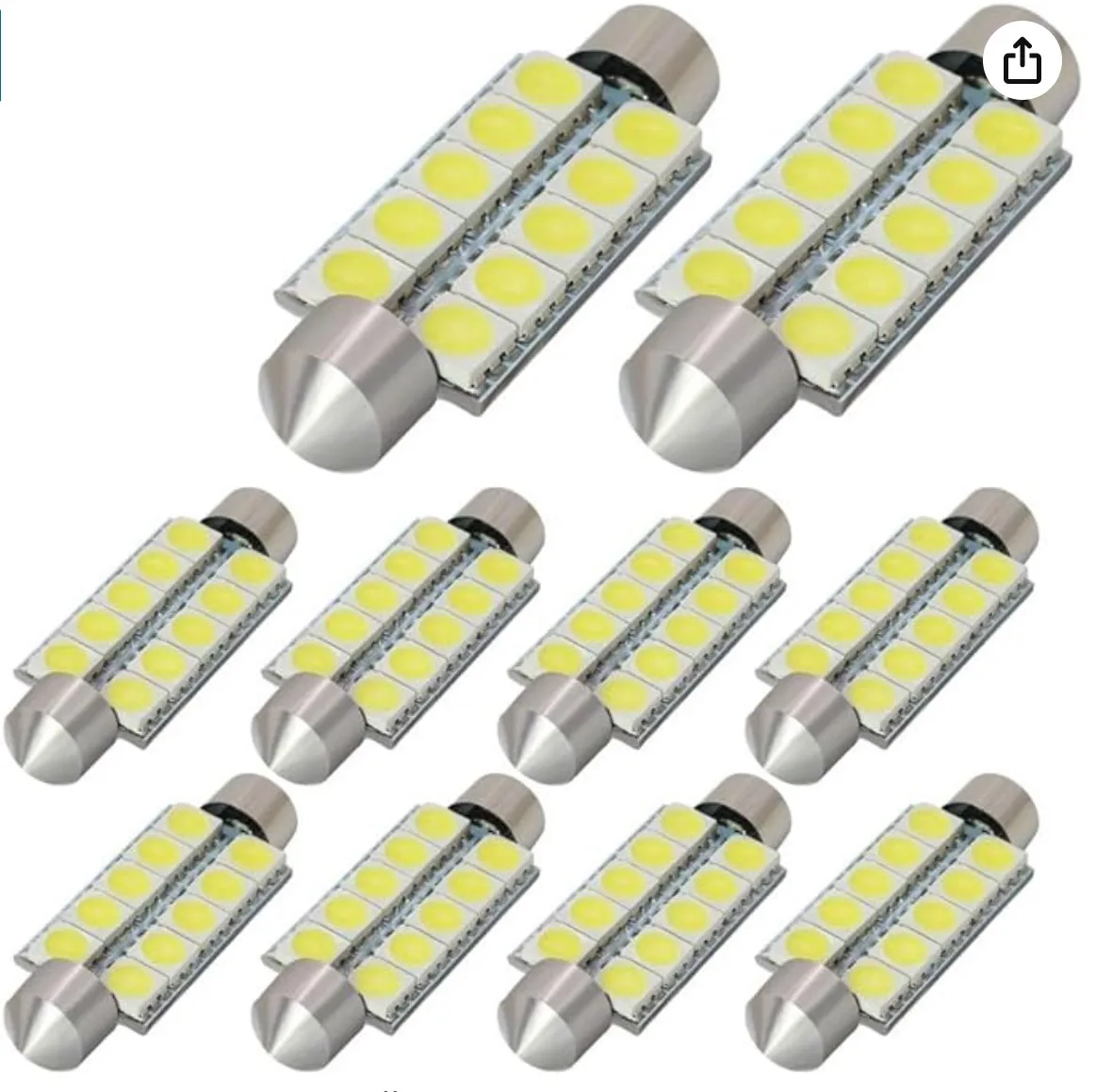 

10PCS C5w 44mm(1.73”) LED Bulb 5050 10-SMD Chipsets WHITE Festoon Interior Dome Map Trunk Cargo LED Bulbs 578 211-2 212-2 579 21