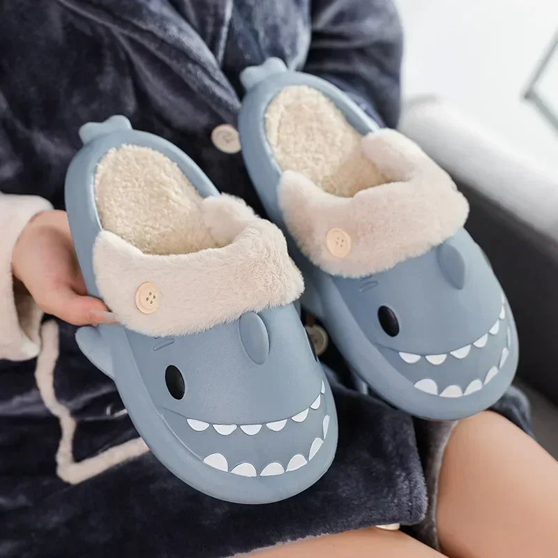 Winter Adults Home Shark Slippers Kids Cute Animal Shoes Woman Man Stuffed Warm Plush Indoor Velvet Soft Cartoon Floor Flip Flop