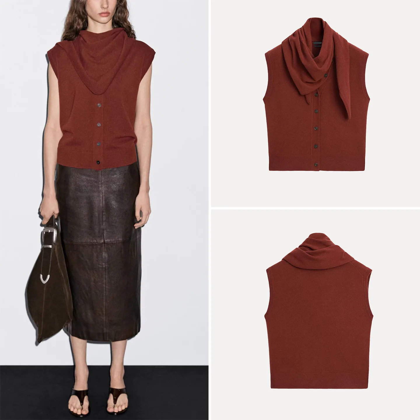 

Новинка осени 2023, женский пригородный жилет с шарфом и воротником, многослойная модная повседневная женская одежда, бренд Z