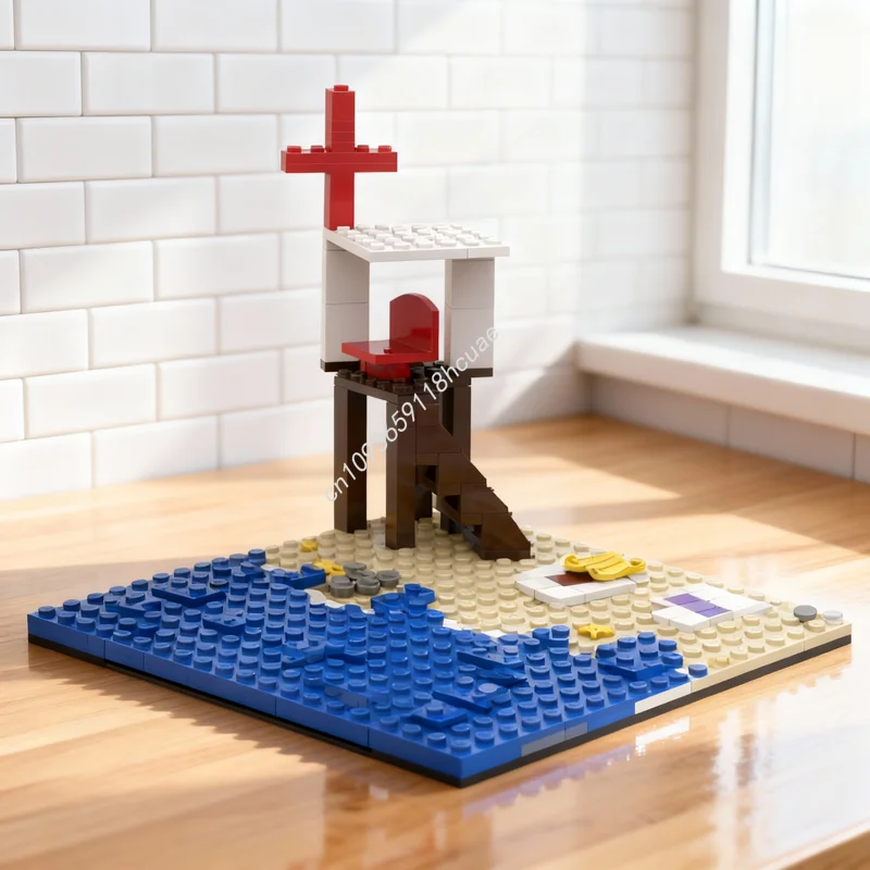 

538 деталей MOC «Маленький пляж Атлантиды», конструктор, архитектурная модель, развивающая игрушка, идея для подарка на Рождество, обучающий конструктор