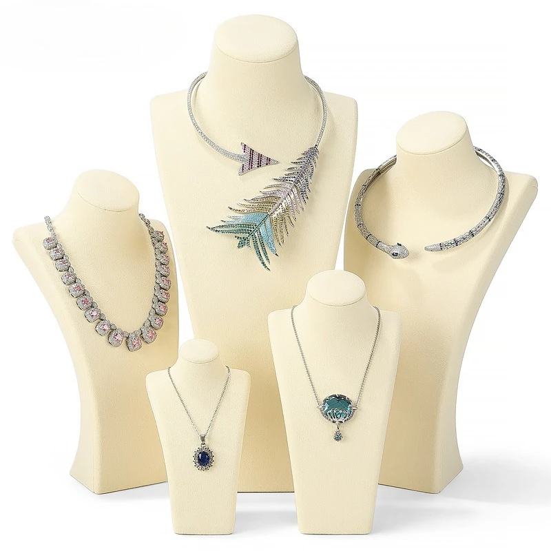 

Luxury Neck 5 Size Microfiber Jewelry Display Stand Portrait Shelf Jewelry Props Elegant Luxury Model Stand for Pendant Jewelry