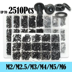 2510 to 142 Round Hex Cap Screw Kit M2 M2.5 M3 M4 M5 M6 Black 10.9 Grade Socket Button Head Allen Drive Machine Screws Bolt ISO7