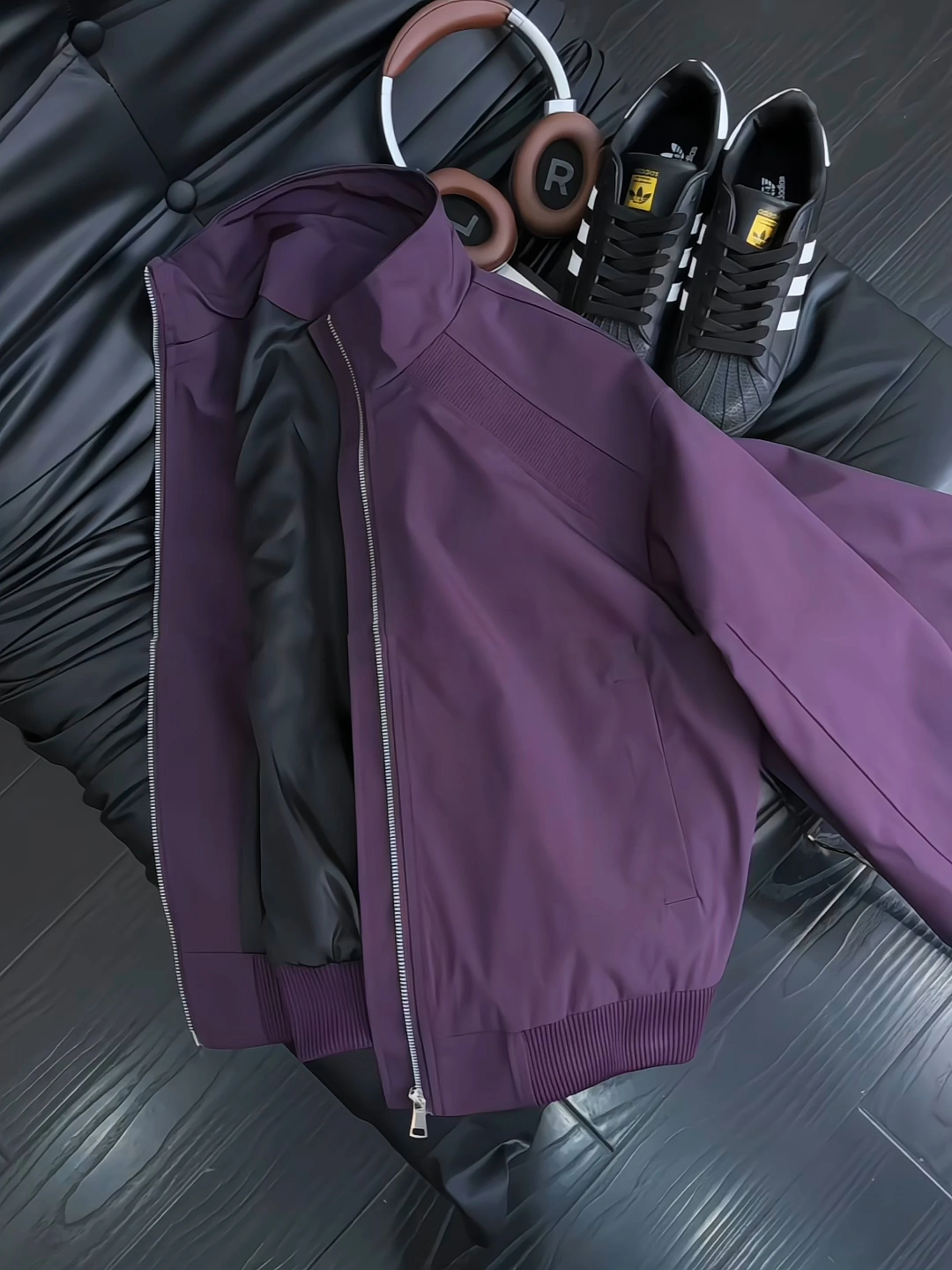 Purple Flight Jacket Men's Spring Autumn Bomber Three-Proof Short Baseball Style Fashionable Casual Zipper Closure Jacket