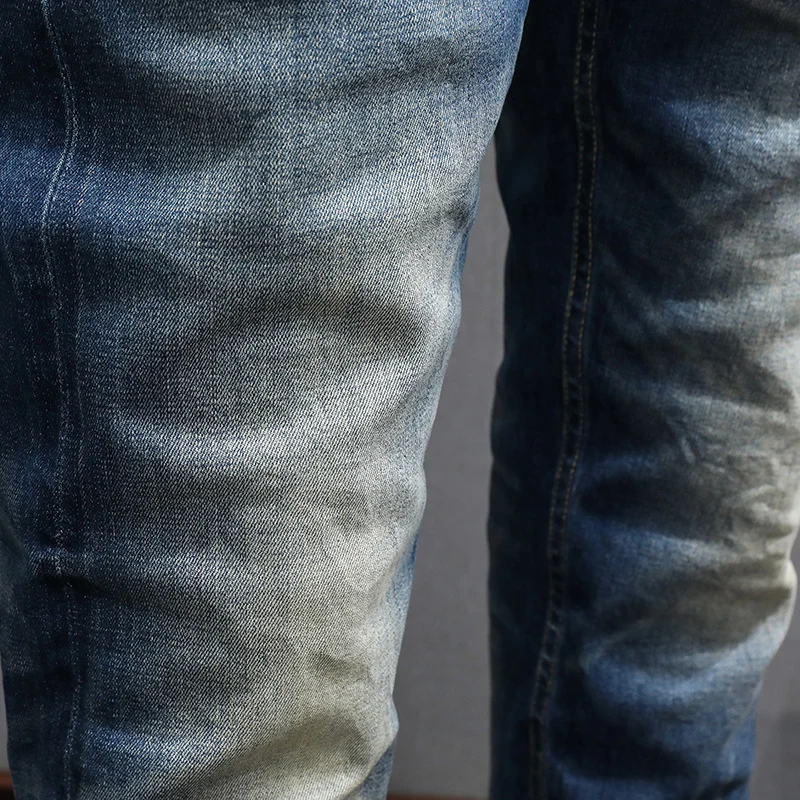 Newly Designer Fashion Men Jeans Retro Blue Stretch Slim Fit Ripped Jeans Men High Quality Vintage Casual Denim Pants Hombre