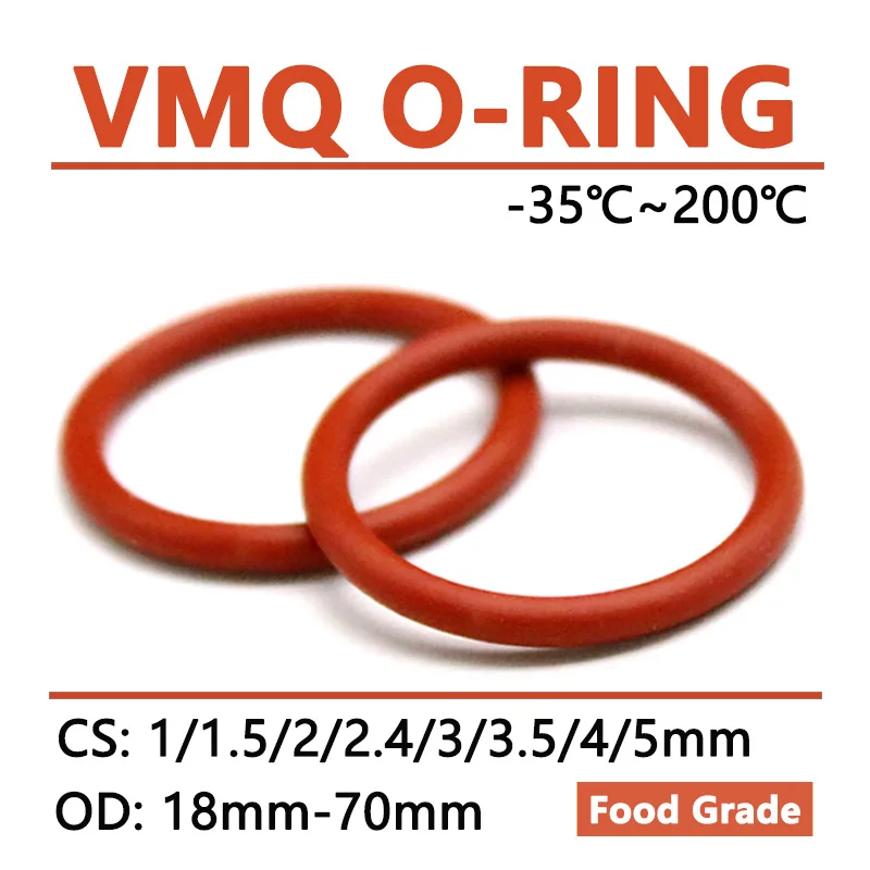 

10pcs Red Silicone O Ring CS 1 1.5 2 2.4 3 3.5 4 5mm OD 18-70mm Food Grade Waterproof Washer Rubber Insulated Seal Gasket VMQ