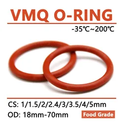 10pcs Red Silicone O Ring CS 1 1.5 2 2.4 3 3.5 4 5mm OD 18-70mm Food Grade Waterproof Washer Rubber Insulated Seal Gasket VMQ