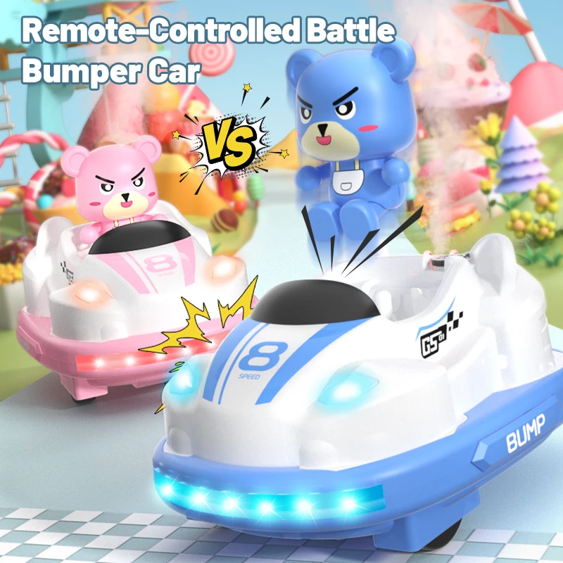 2Pieces Cartoon Rc Car Kids Toys 2.4G Remote Control Bumper Car with Light Music Electric Wireless Battle Vehicle Children Gift