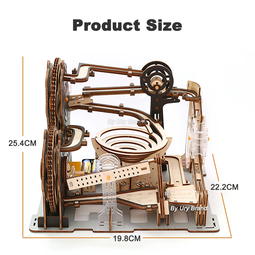 3D Wooden Puzzle Marble Run Set DIY Mechanical Track Electric Manual Model Building Block Kits Assembly Toy Gift for Teens Adult