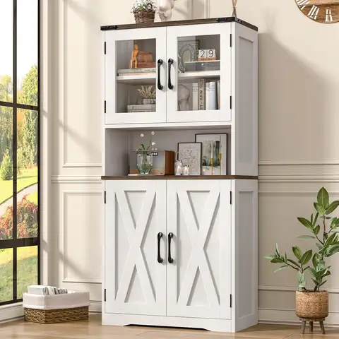 Vabches Storage Cabinet with Doors&Adjustable Shelves Farmhouse Kitchen Pantry Wooden Storage Cabinet for Living Room Bathroom