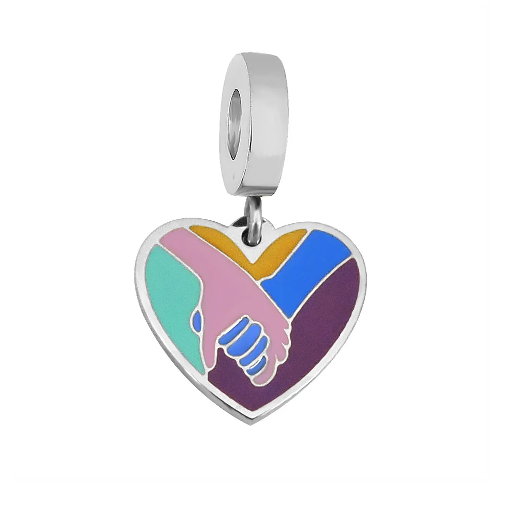 Fit Original Pandoraer Bracelet Metal enamel Beads Charms Stainless Steel Heart-shape Colorful Dangle Pendants Bangle Jewelry