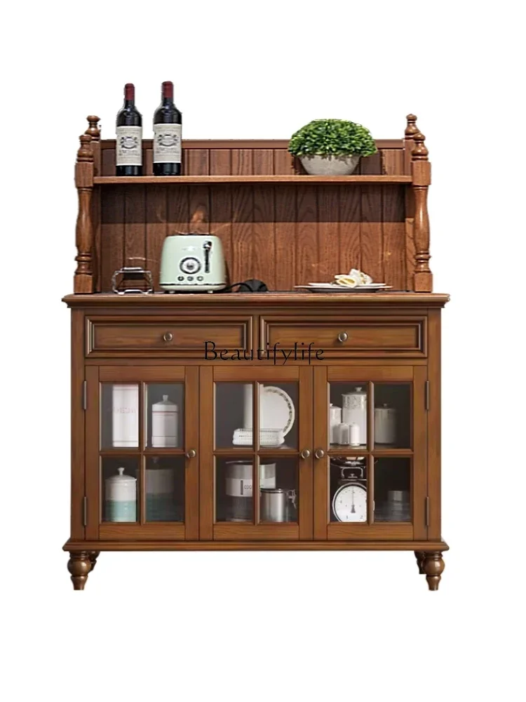 

pg45American Style Sideboard Cabinet Solid Wood Wall Dining Room Cupboard Living Room Storage Glass Door Storage Cabinet