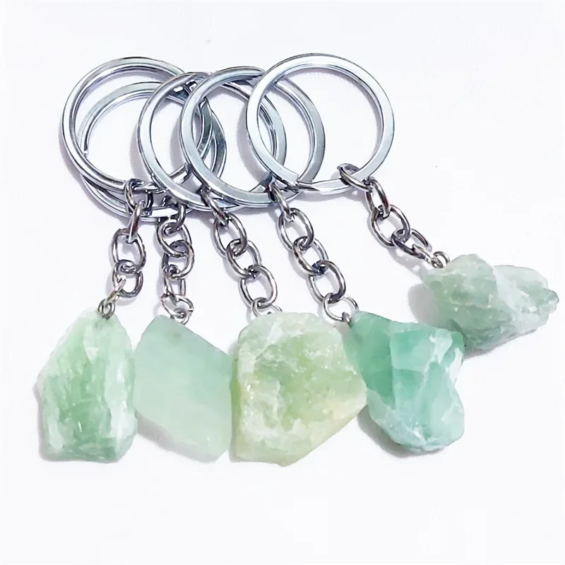 Raw Minério Fluorita Verde Pedra Chaveiro, Quartzos de Cristal Chaveiro para Mulheres e Homens, Chaveiro Mineral, Bolsa Jóias, 1Pc