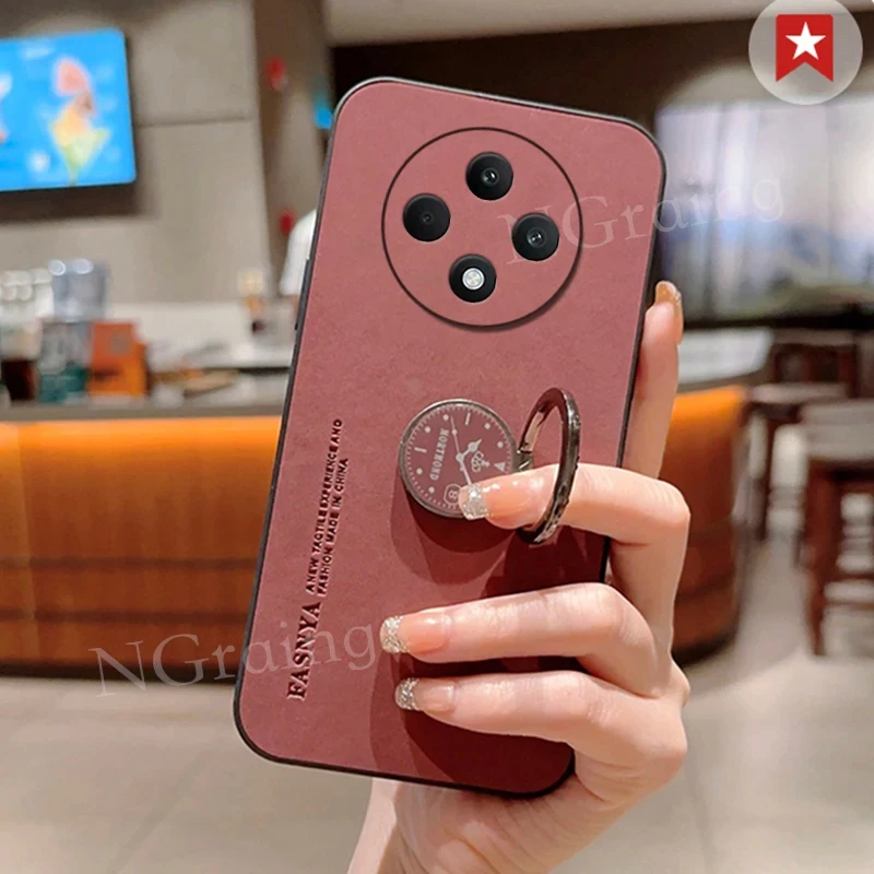 Case For OPPO Reno 12F Luxury Leather Ring Bracket Camera Protection Cover For OPPO Reno 12F Shockproof Bumper