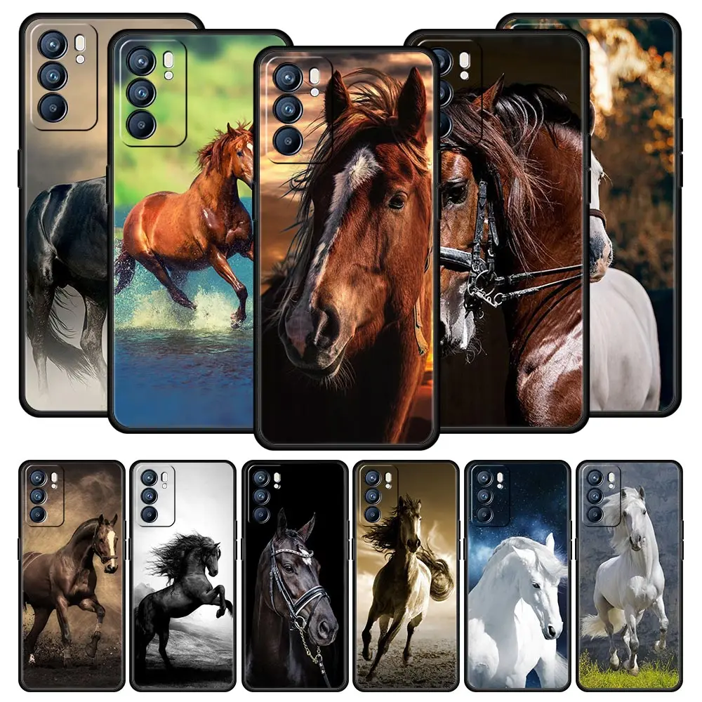 Running Horse Animal Phone Case For Oppo Reno8 Reno7 Reno6 Pro A54 5G Find X6 X5 A53 A52 A9 A15 A95 A17 A16 A76 A74 A57 Cover