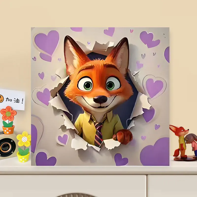 20*20cm 5D Full Round Drill Diamond Painting Kit Cute Rabbit Fox Couple Cartoon Break Paper Design DIY Rhinestone Mosaic Art Wal