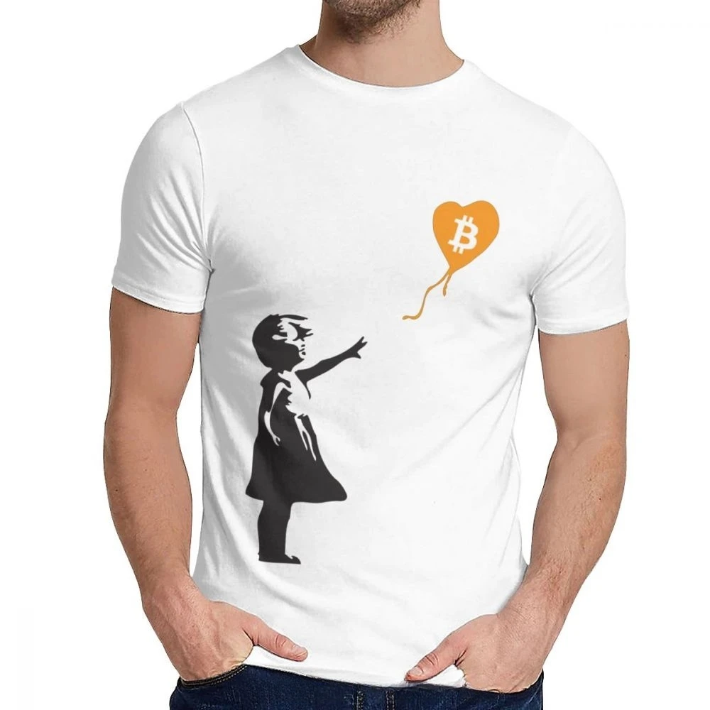 Geek Bitcoin Balloon Girl Banksy Loves Bitcoin Series T-Shirt Unisex Cotton T Shirt Men Casual Tshirt Hip Hop Tees Harajuku