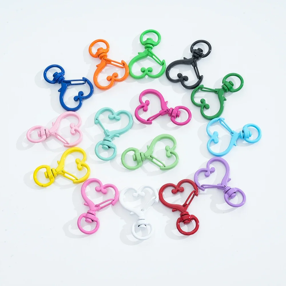 5pc 35mm Colorful Plated Love Heart Metal Lobster Clasp Key Hooks Universal Rotation Connector Clasp for Jewelry Making Key Ring