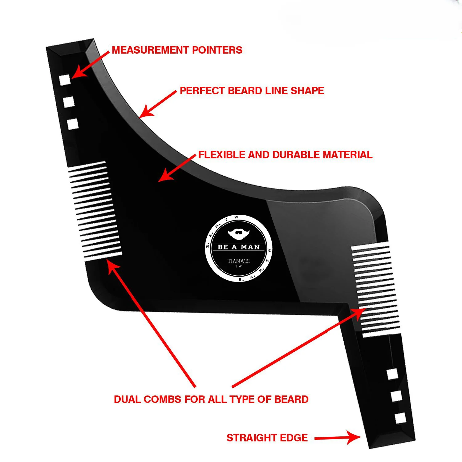 1PC Men Beard Styling Template Stencil Beard Comb for Men Lightweight and Flexible Fits All-In-One Tool Beard Shaping Tool