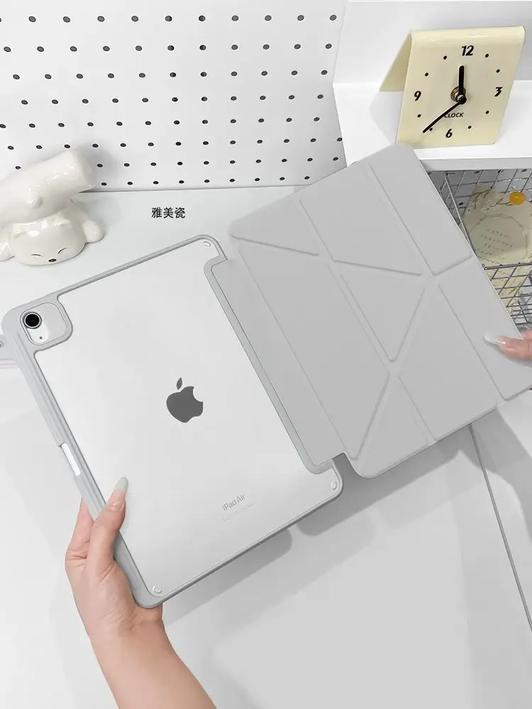 Luxury Solid Color Minimalist Cover For iPad Pro 13 11th M5 M4 12.9 A16 8 7 9th 10th Air 11 M2 M3 3Y-shaped Acrylic Tablet Case