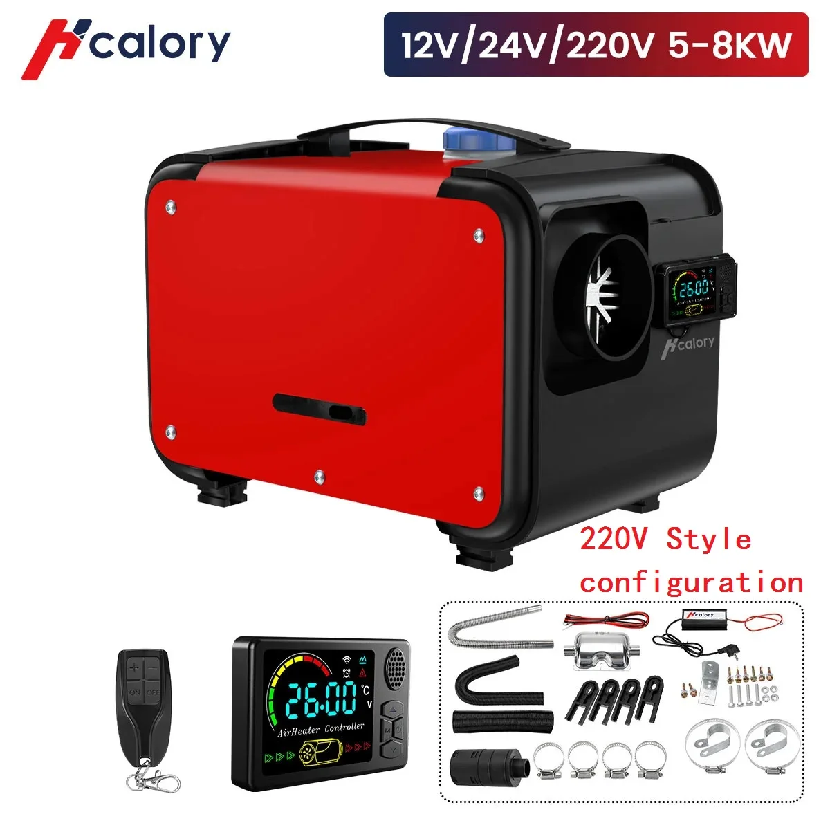 Hcalory 12V/220V 5-8KW Portable All In One Car Air Parking Diesel Heater LCD for Trucks Motor+LCD key Switch 2022 New