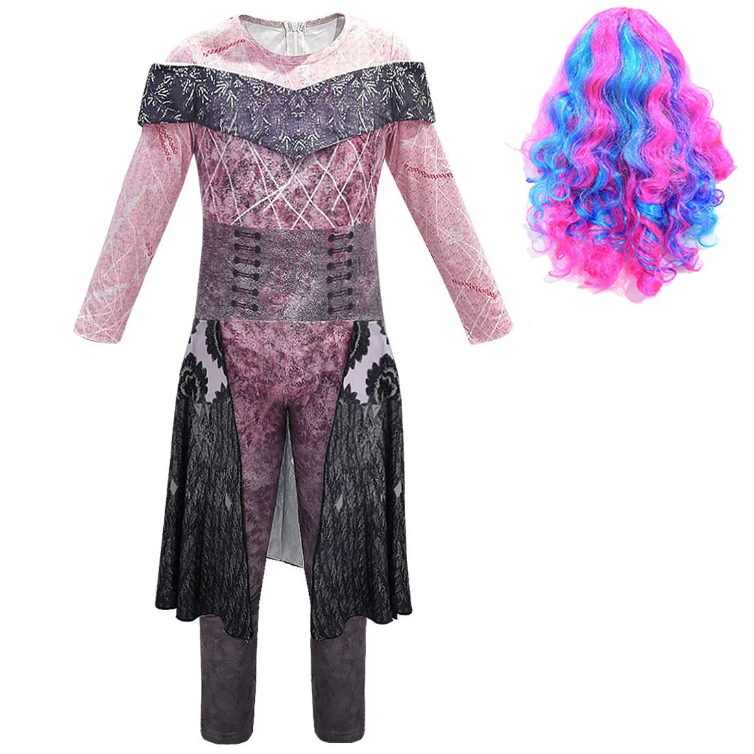 Kids Descendants 3 Costume for Girls Evie Mal Cosplay Costume Child Fantasia Halloween Jumpsuits Wig Birthday Party Clothing Set