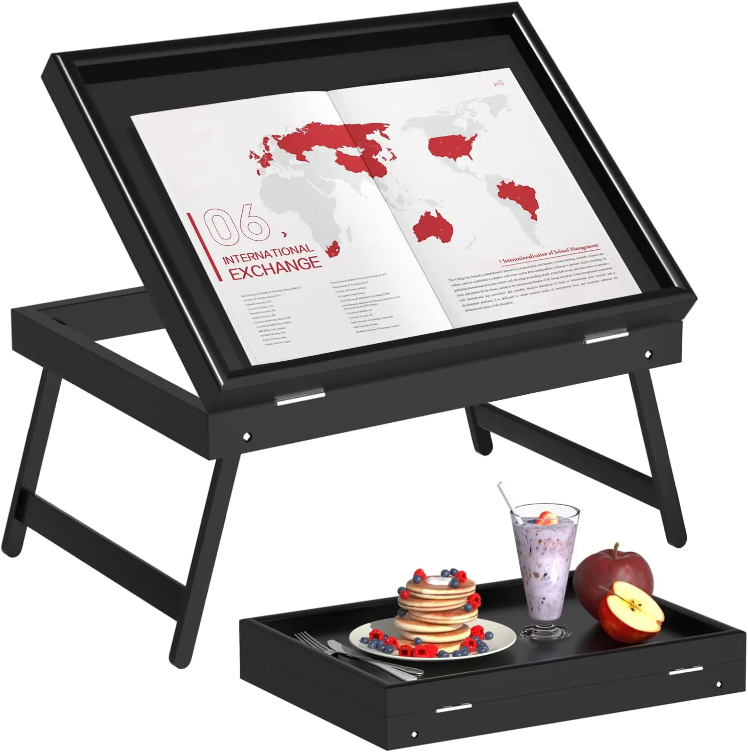 

Foldable Bamboo Bed Tray Table with Adjustable Legs for Laptop, Meals, and Snacks in Black Medium