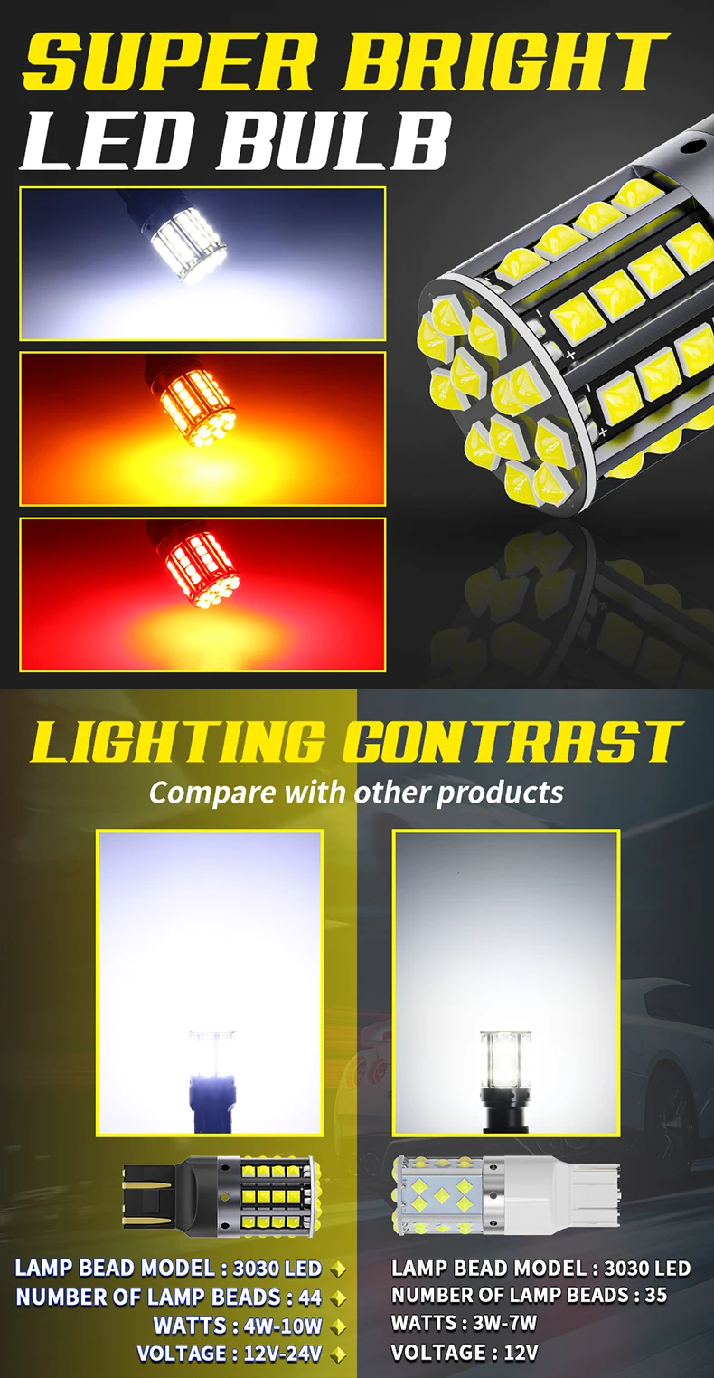 1pcs Super Bright Car Lights LED 1156 BA15S P21W BAU15S PY21W 1157 P21/5W W21W 3030SMD Canbus Turn Signal Lamps DRL No Error 12V