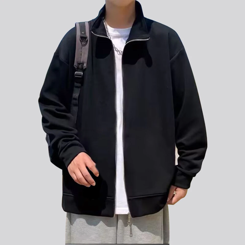 Men\\\'s Lapel Zipper Jacket Loose Fit Casual Sporty Open Cardigan Sweatshirt Coat for Daily Wear and Outdoor Activities