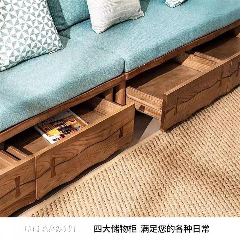 أريكة تخزين من الخشب الصلب للشتاء والصيف ذات الاستخدام المزدوج، أريكة تخزين من خشب الرماد مع أدراج، أريكة لسان على شكل فراشة حديثة بسيطة تتسع لأربعة أشخاص