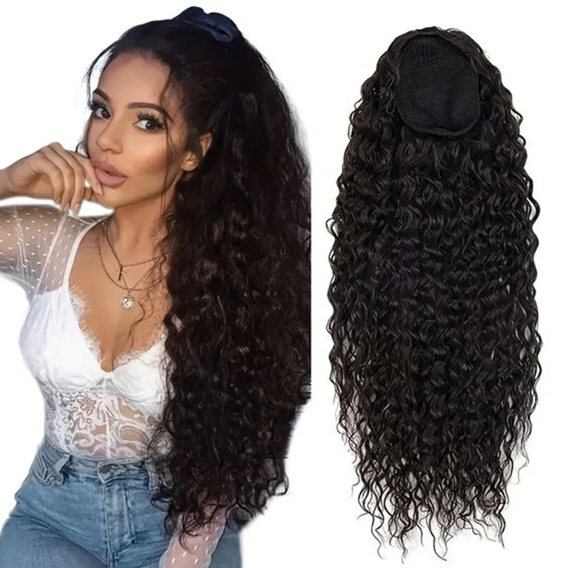 Deep Wave Drawstring Ponytail100% Real Human Hair Brazilian Wrap Around Drawstring Ponytail  Human Hair For women