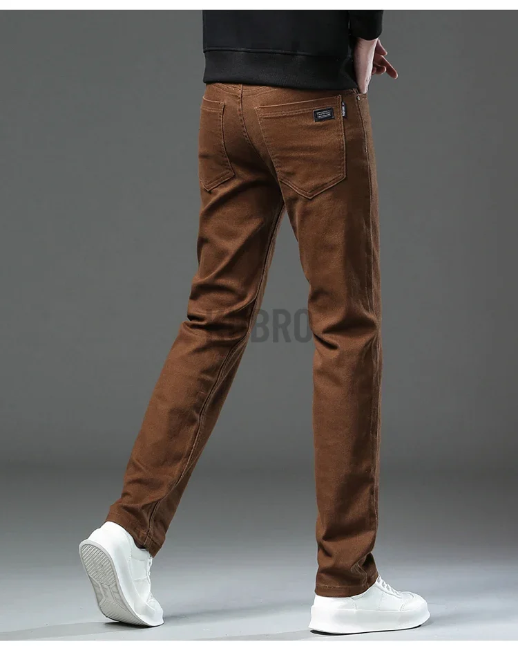 Markenmode, lockere, gerade geschnittene Business-Casual-Stretch-Jeanshose für Herren, Markenhose in 3 Farben, Übergröße, Herrenbekleidung, schmale Jeans – Detail 7