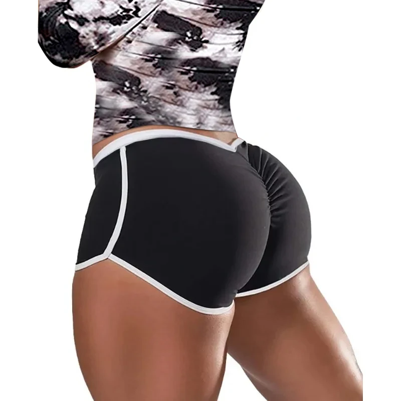 2024 New Summer Europe And The United States Women Plus Size Sexy Solid Color Low Waist Sports Running Tight Hip Lift Shorts