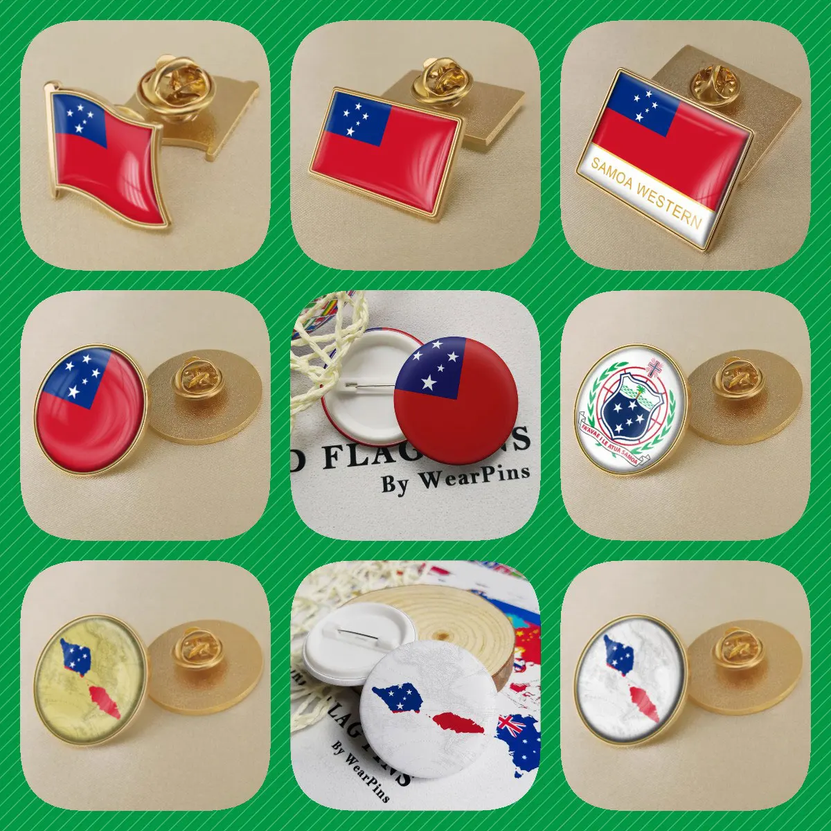 Samoa Samoan Flag National Emblem Brooches Badges Lapel Pins