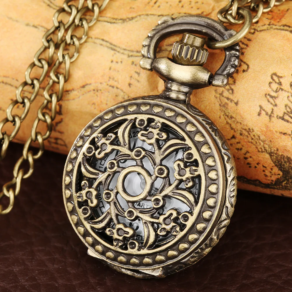 Affascinante orologio da tasca al quarzo con motivo artistico in bronzo di piccole dimensioni carino con orologio a catena con collana per ragazze e signore