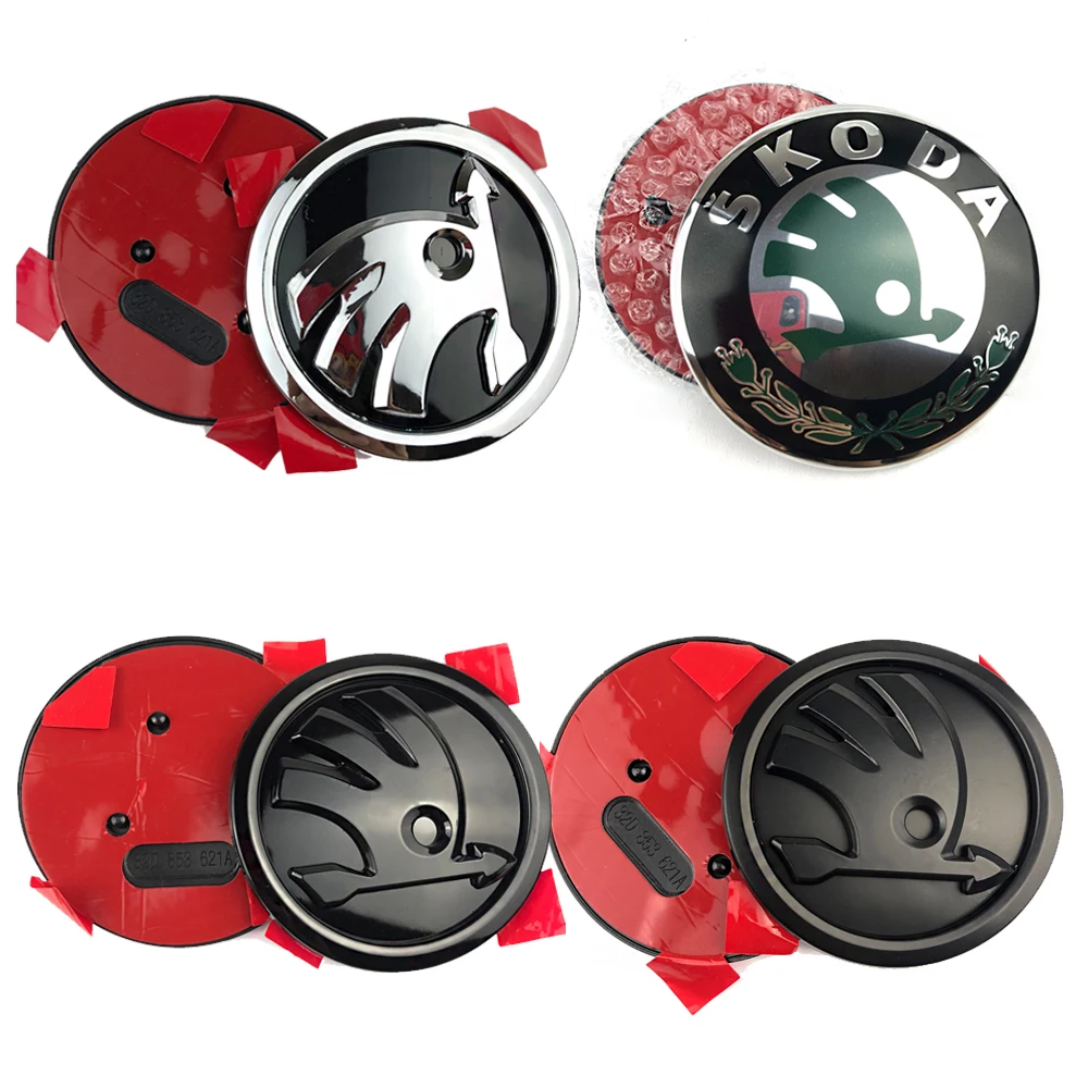 2 stücke Auto Motorhaube Abzeichen hinten Kofferraum Emblem Ersatz Aufkleber für Skoda Yeti Vris Rapid Octavia A5 A7 Kodiaq Karoq Kamiq Fabia
