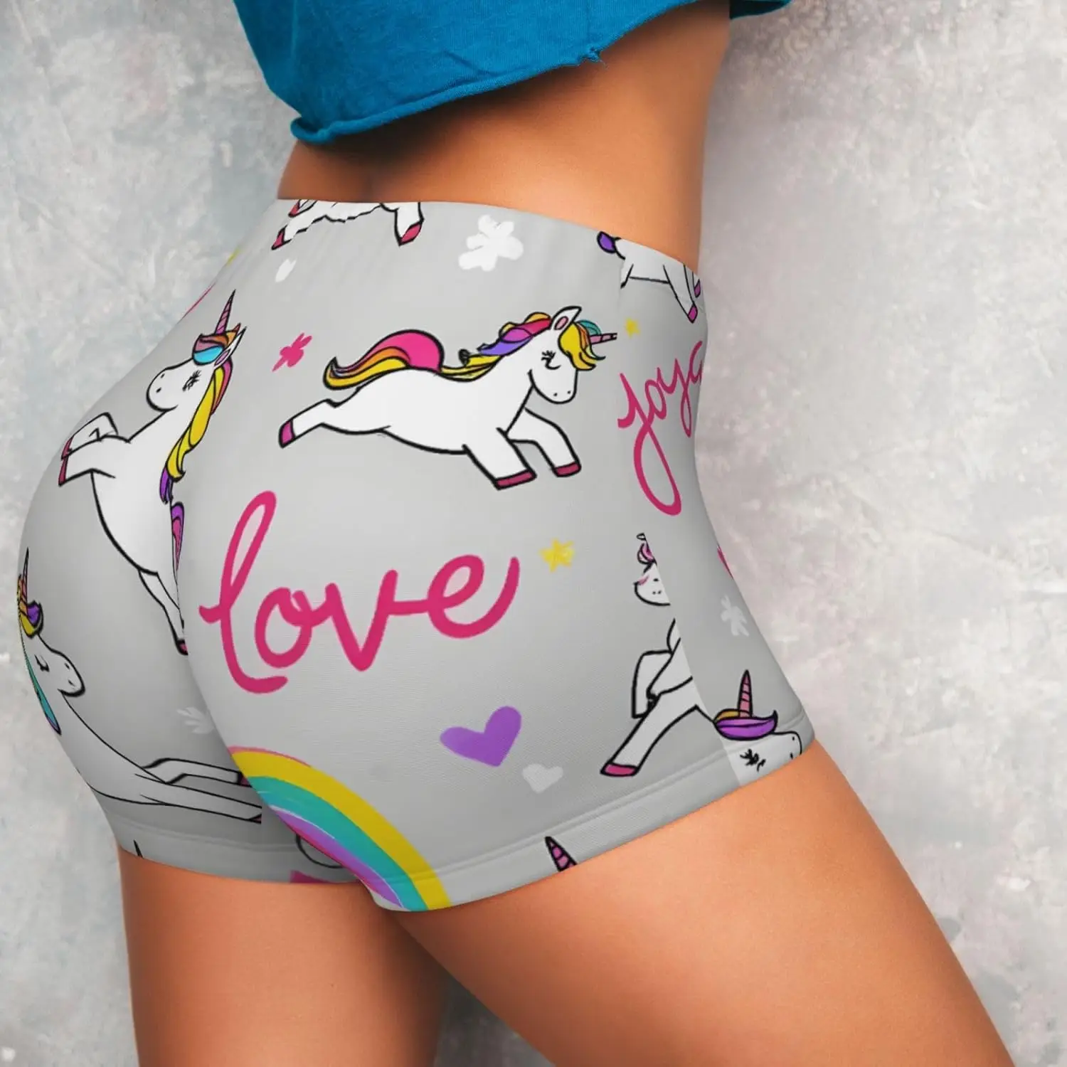 Love Unicorn Doing Exercise Workout Shorts for Women Yoga Biker Shorts Contour Buttock Lift Legging