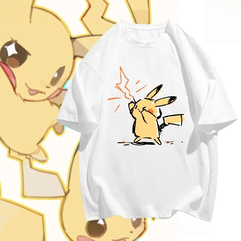 Y2k Zomer Trendy Pokemon Gedrukt Mannen Vrouwen Leuke T-shirt Korte Mouwen Tee Gym Kleding Pikachu Grafische Tee Harajuku Straat Tops