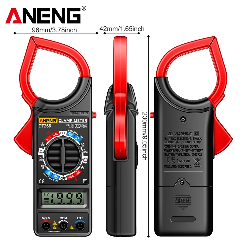 ANENG DT266-8 LCD1999 Counting Digital True RMS Professional Clamp Meter ACDC Voltage Tester Data Display Automotive Multimeter