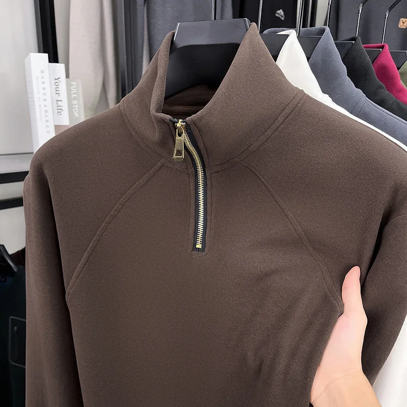 على الوجهين بلوزة من الصوف الرجال ربيع الخريف عادية كم طويل الوقوف طوق قمة دافئة ألياف البوليستر محبوك ارتداء