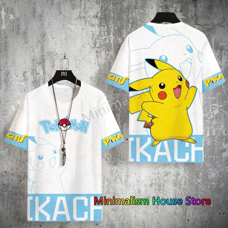 Summer New Pokemon Pikachu T Shirt For Men Cartoon Print Short Sleeved Kid/Adult Clothes O-neck Couple Tees Oversized Tops