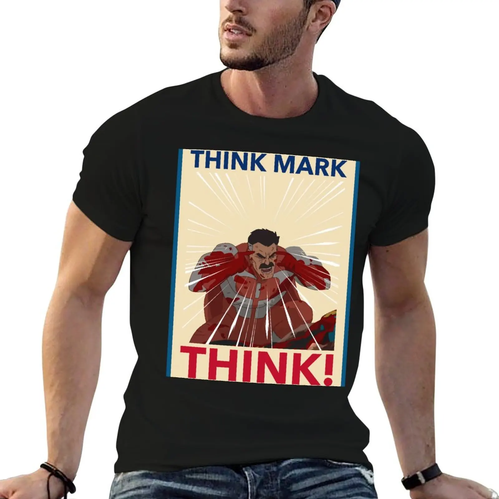

футболка из хлопка 100% THINK! Роскошная рубашка THINK MARK, брендовые мужские рубашки Invincible из хлопка Omniman, мужские рубашки MEME