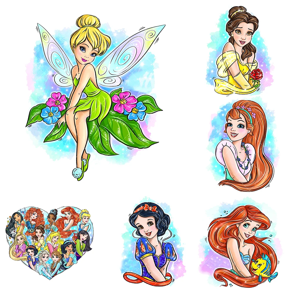 Princess Disney Iron On Heat Transfer Sticker For Diy Decor Applique Clothing T-shirt Pillow Canvas Bags Decals