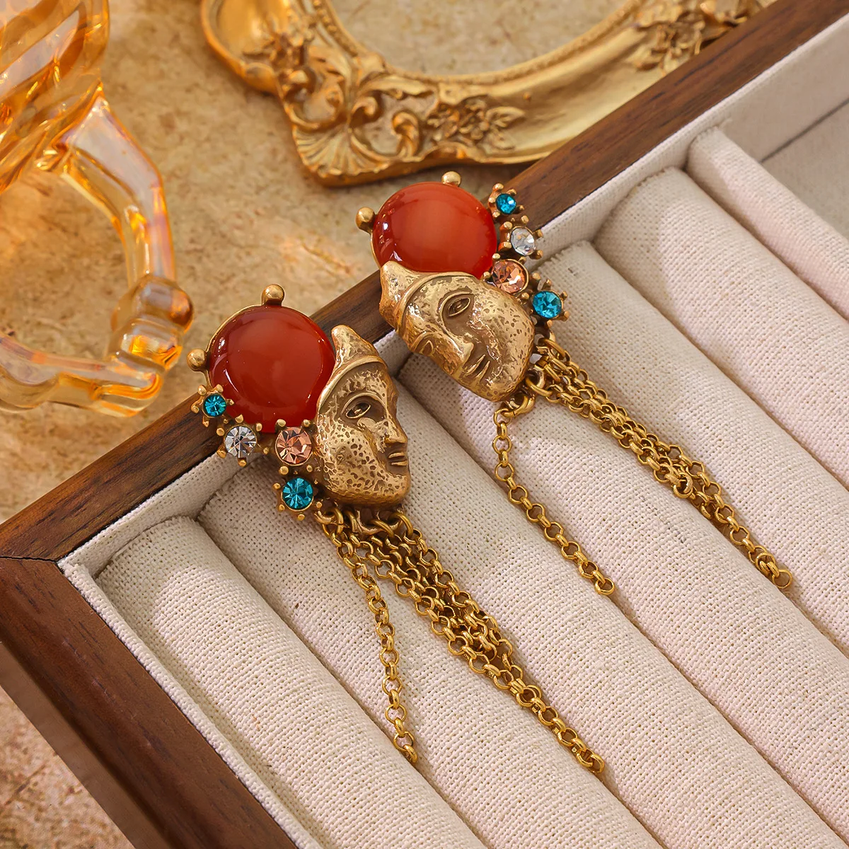 Spanish Light Luxury High-end Earrings 925 Silver Needle Plated with 18k Gold Vintage Inlaid Stud Earrings