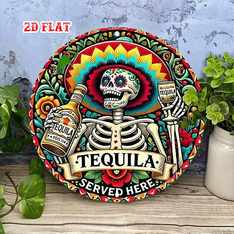 2D Flat Cinco De Mayo Round Sign, Vibrant Circular Plaque, Tequila Sign, Festive Decoration Suitable for Home, Office, Café,