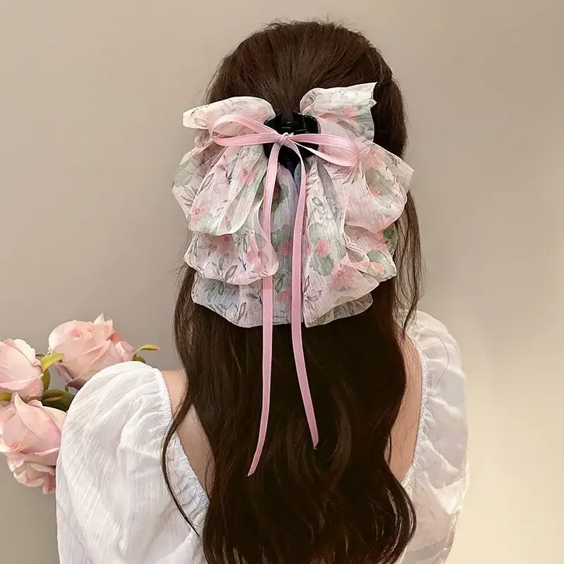 

Female Color Ponytail Clip Hair Accessories Elegant Women Large Bow Hair Claw Chiffon Big Bowknot Stain Bow Barrettes Hairpin