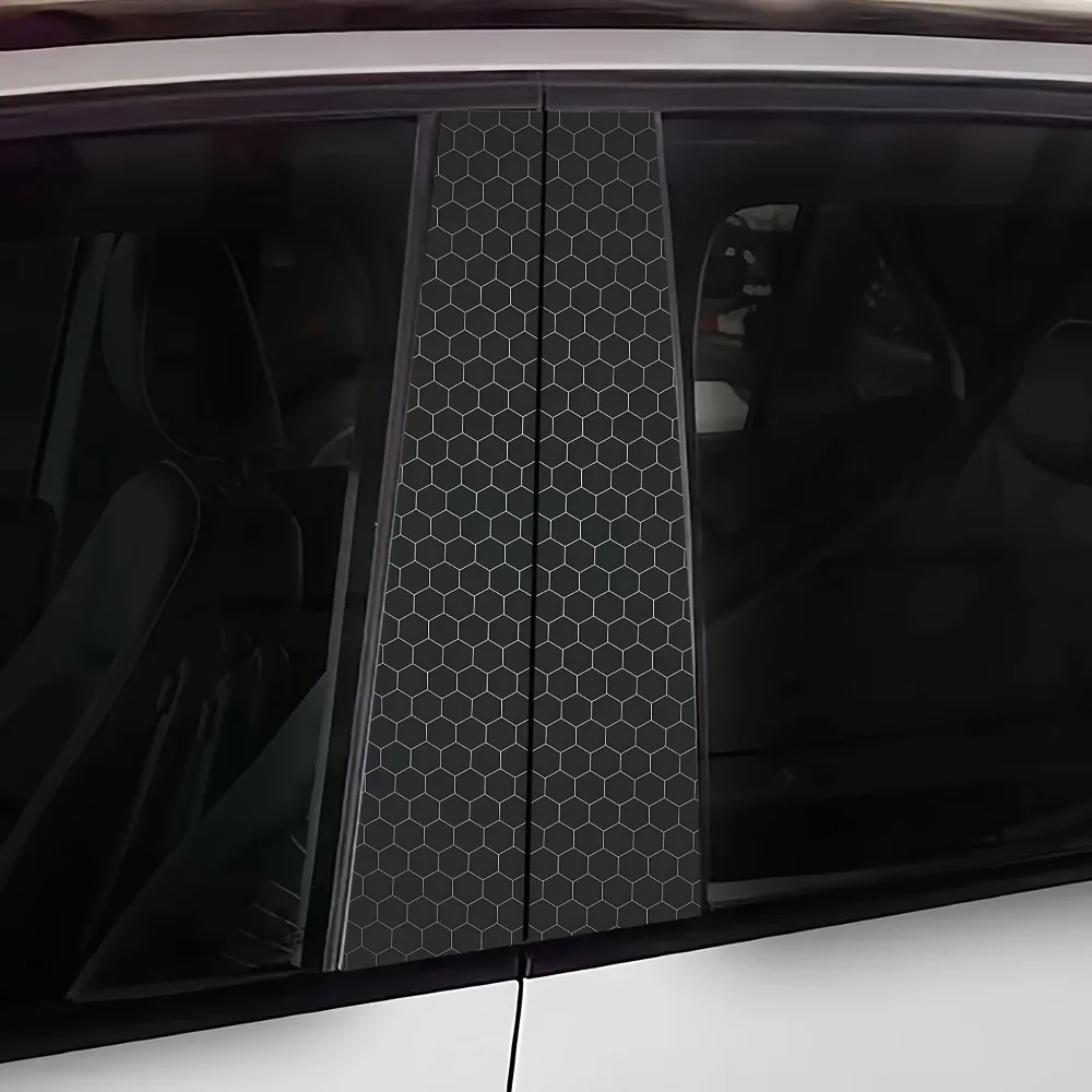 2-Piece Stylish Honeycomb Plaid Vinyl Automotive B-Pillar Sticker for Glass and Metal Surfaces Single Use
