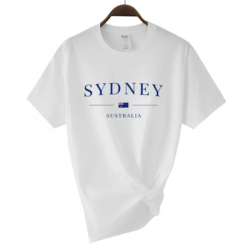 Verão feminino sydney letras imprimir y2k camiseta senhoras de manga curta luxo camisetas roupas soltas puro algodão macio casual topos