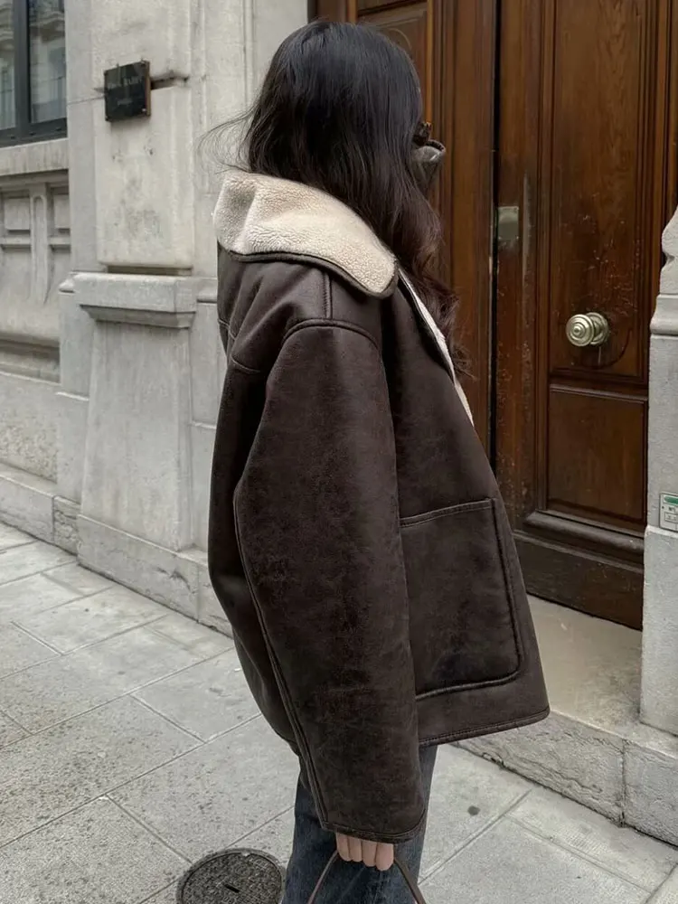 معاطف نسائية كاجوال من الجلد الصناعي من HH سترة كلاسيكية ذات صدر واحد وأكمام طويلة مع جيوب ملابس خروج عصرية